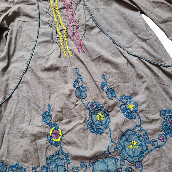 XCVI Blouse Womens S Bohemian Top Gray Peasant Boho Hippie Tunic Embroidered - Picture 5 of 12